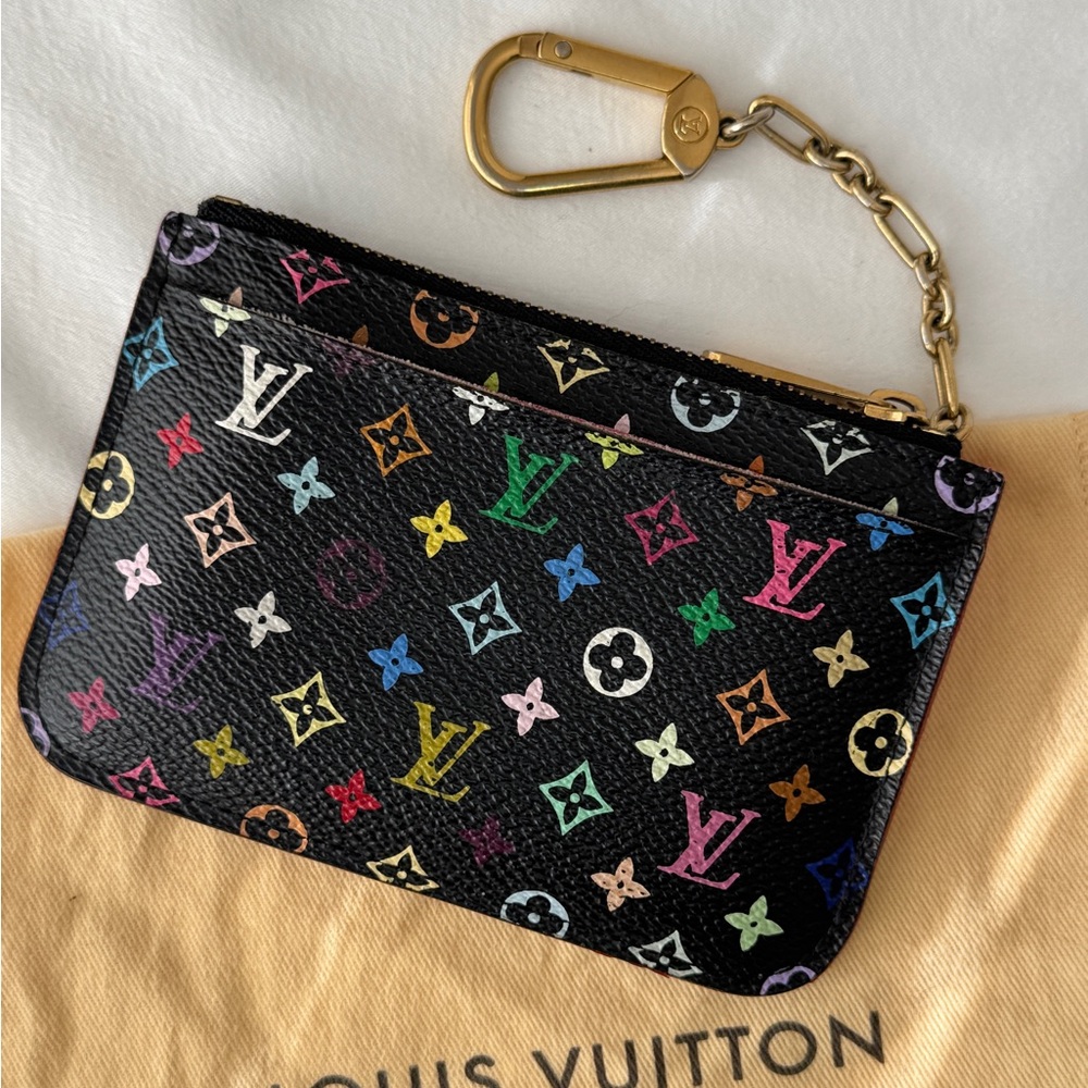 Louis Vuitton monogram Multicolor Color Key Pouch Coin Purse Black